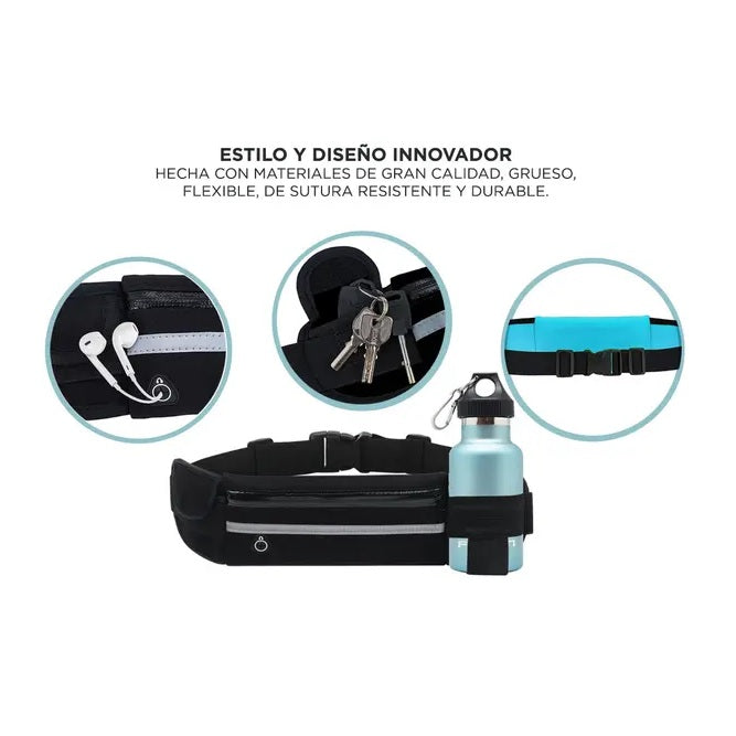 Riñonera deportiva Premium con Porta botella, celular y más