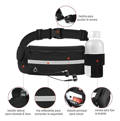 Riñonera deportiva Premium con Porta botella, celular y más